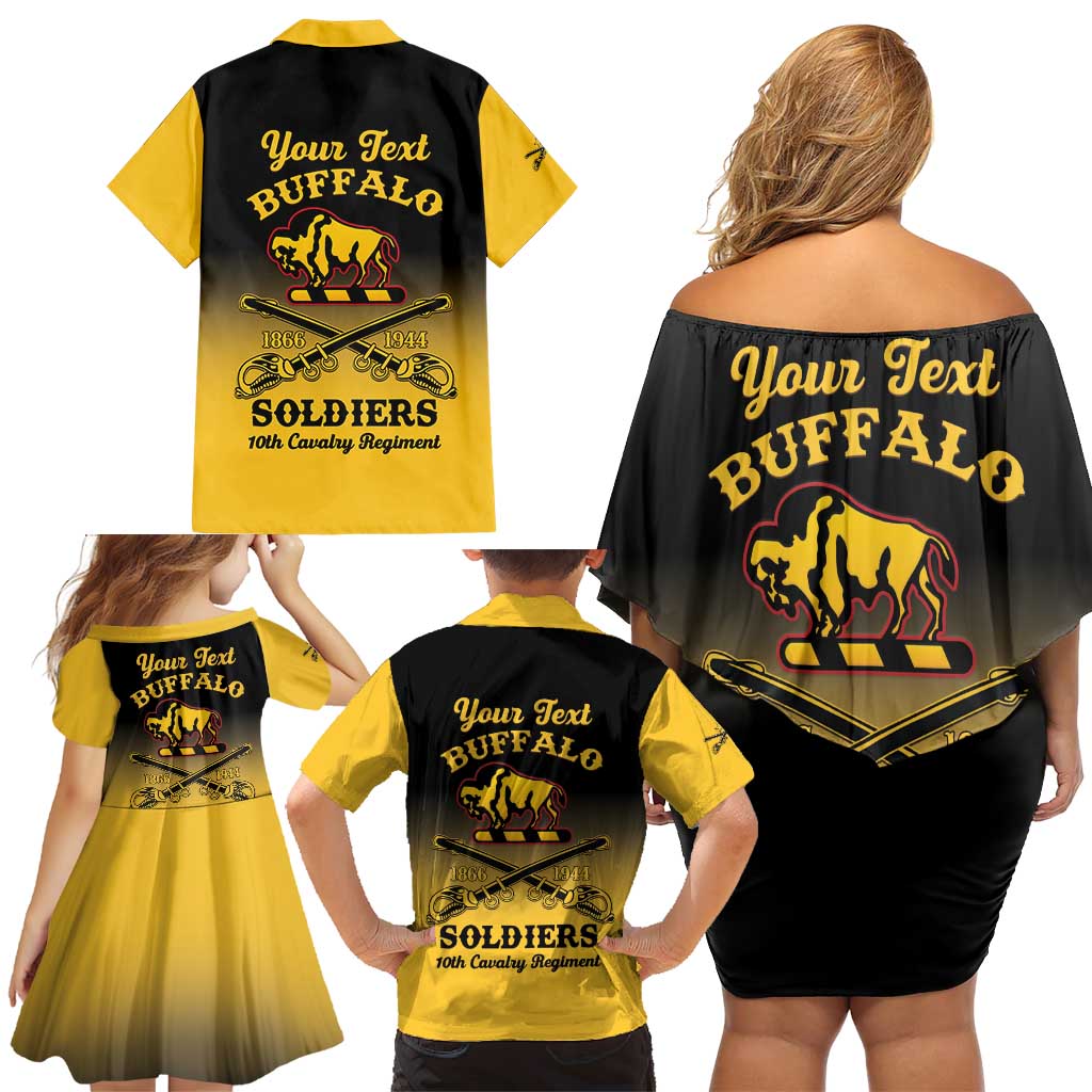 Personalised Buffalo Soldiers Family Matching Off Shoulder Short Dress and Hawaiian Shirt 10th Cavalry Regiment - Wonder Print Shop