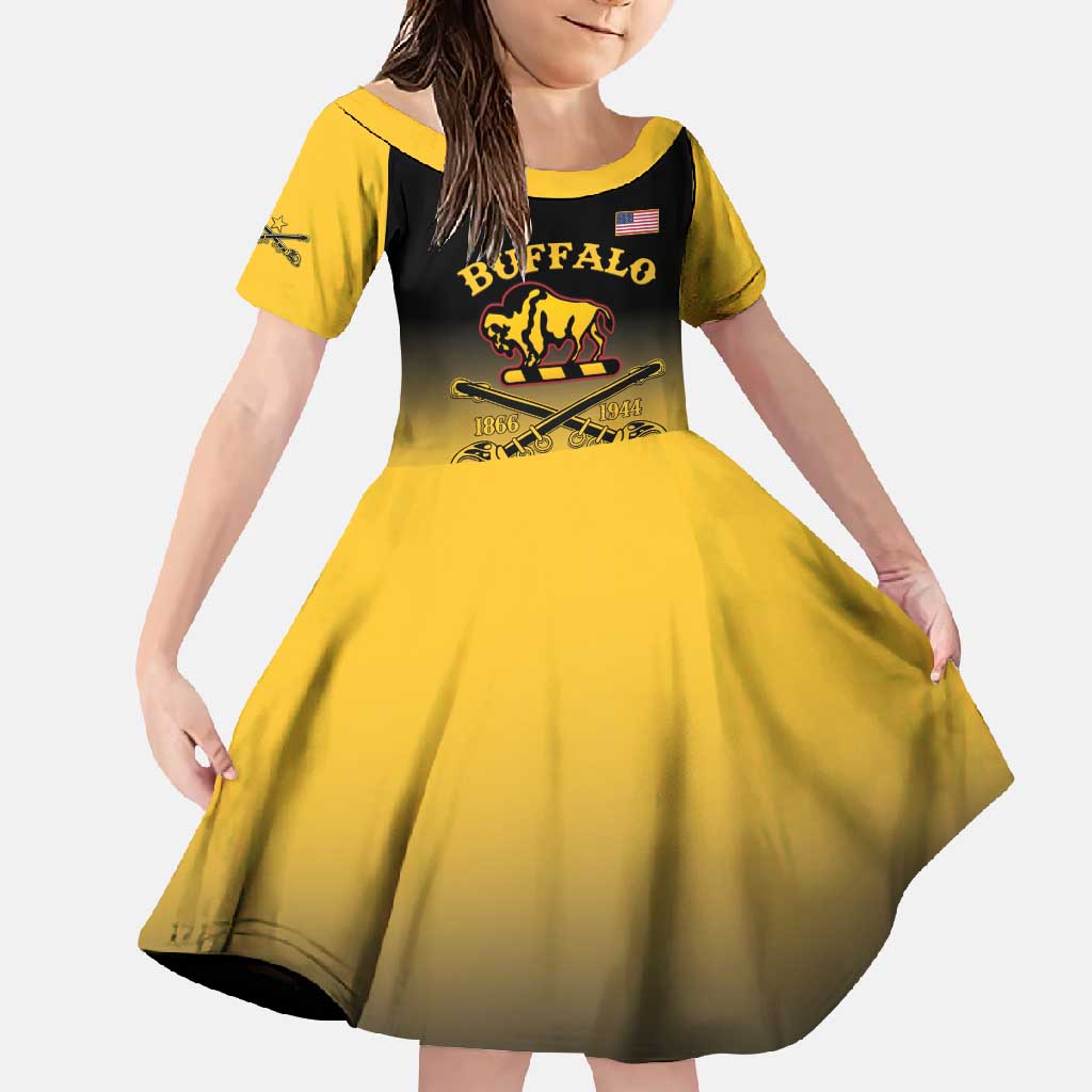 Personalised Buffalo Soldiers Family Matching Short Sleeve Bodycon Dress and Hawaiian Shirt 10th Cavalry Regiment - Wonder Print Shop