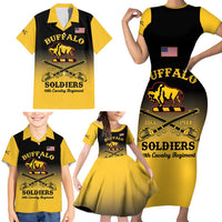 Personalised Buffalo Soldiers Family Matching Short Sleeve Bodycon Dress and Hawaiian Shirt 10th Cavalry Regiment - Wonder Print Shop