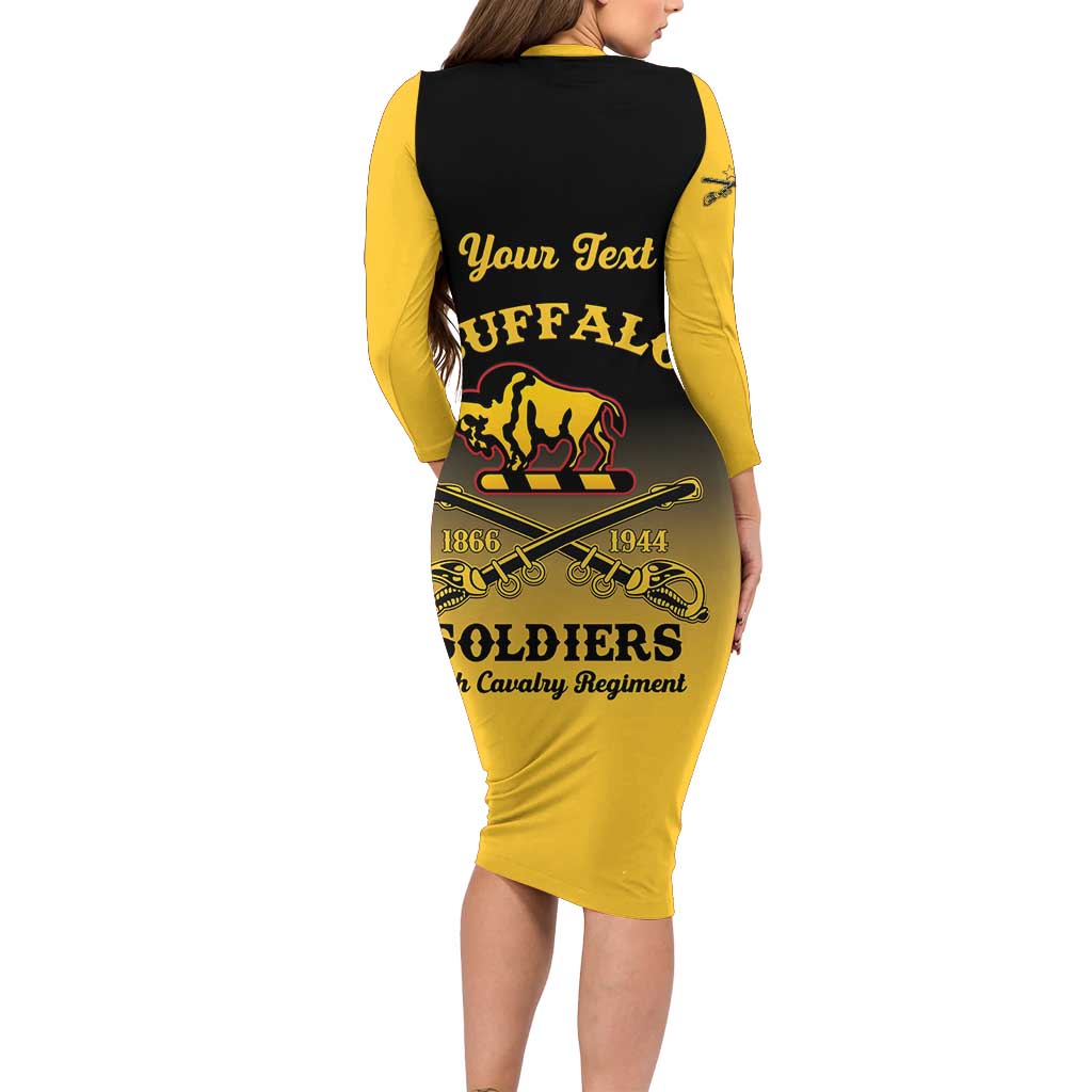 Personalised Buffalo Soldiers Long Sleeve Bodycon Dress 10th Cavalry Regiment - Wonder Print Shop