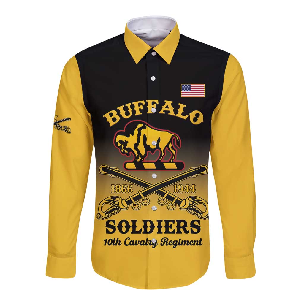 Personalised Buffalo Soldiers Long Sleeve Button Shirt 10th Cavalry Regiment - Wonder Print Shop