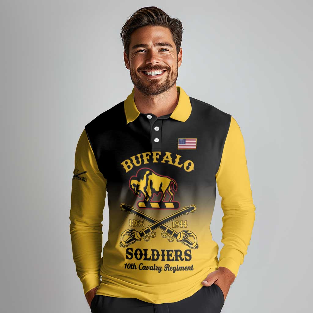 Personalised Buffalo Soldiers Long Sleeve Polo Shirt 10th Cavalry Regiment - Wonder Print Shop
