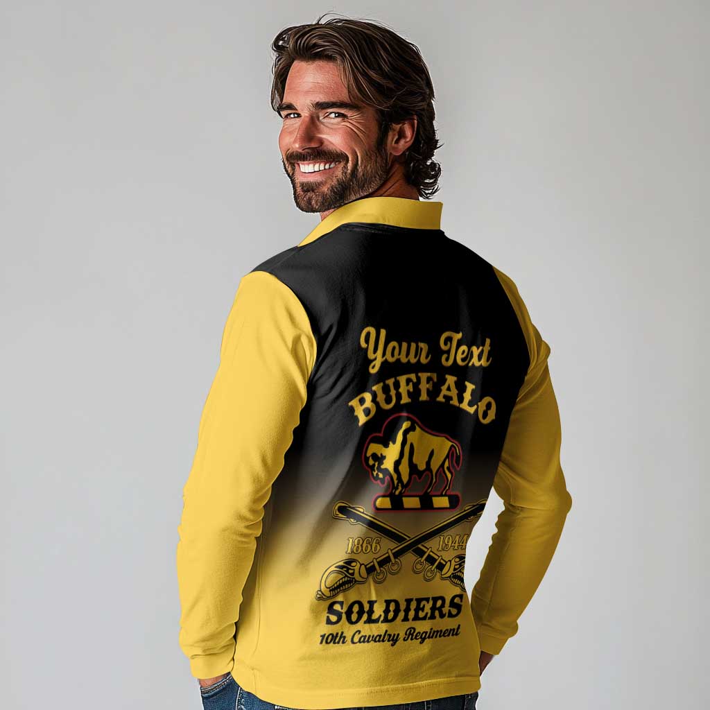 Personalised Buffalo Soldiers Long Sleeve Polo Shirt 10th Cavalry Regiment - Wonder Print Shop