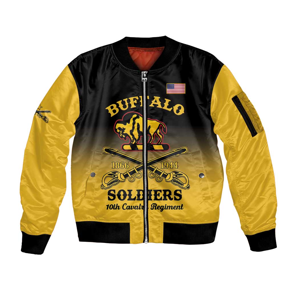 Personalised Buffalo Soldiers Sleeve Zip Bomber Jacket 10th Cavalry Regiment - Wonder Print Shop