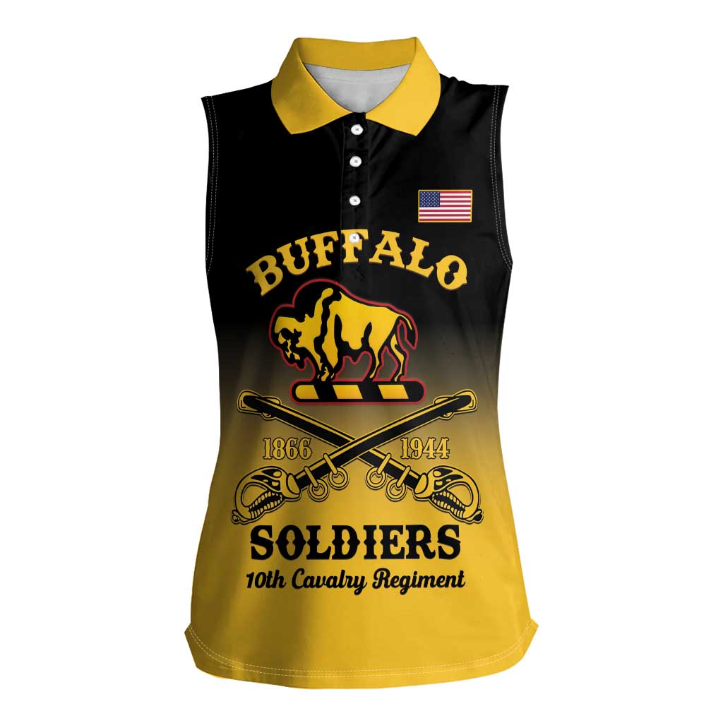 Personalised Buffalo Soldiers Women Sleeveless Polo Shirt 10th Cavalry Regiment - Wonder Print Shop