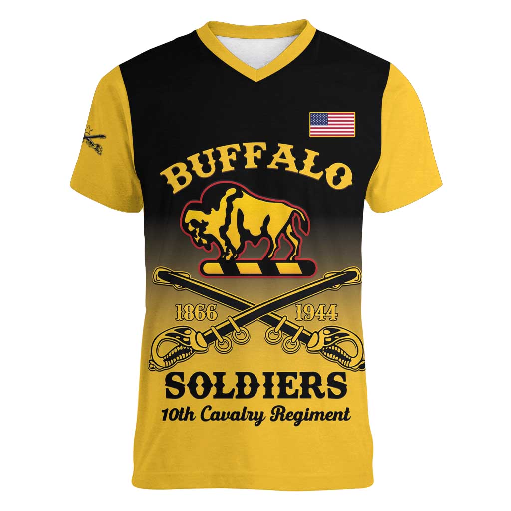 Personalised Buffalo Soldiers Women V-Neck T-Shirt 10th Cavalry Regiment - Wonder Print Shop