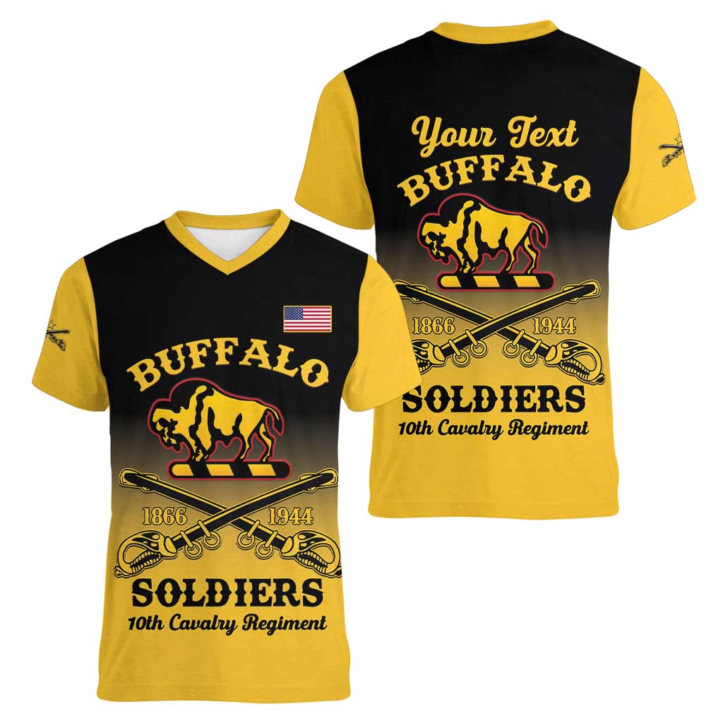 Personalised Buffalo Soldiers Women V-Neck T-Shirt 10th Cavalry Regiment - Wonder Print Shop
