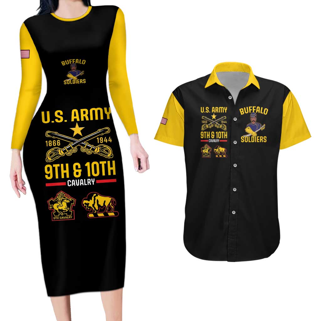 Buffalo Soldiers 9th and 10th Cavalry Couples Matching Long Sleeve Bodycon Dress and Hawaiian Shirt American Heroes - Wonder Print Shop