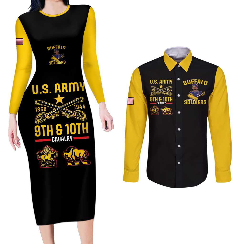 Buffalo Soldiers 9th and 10th Cavalry Couples Matching Long Sleeve Bodycon Dress and Long Sleeve Button Shirt American Heroes - Wonder Print Shop