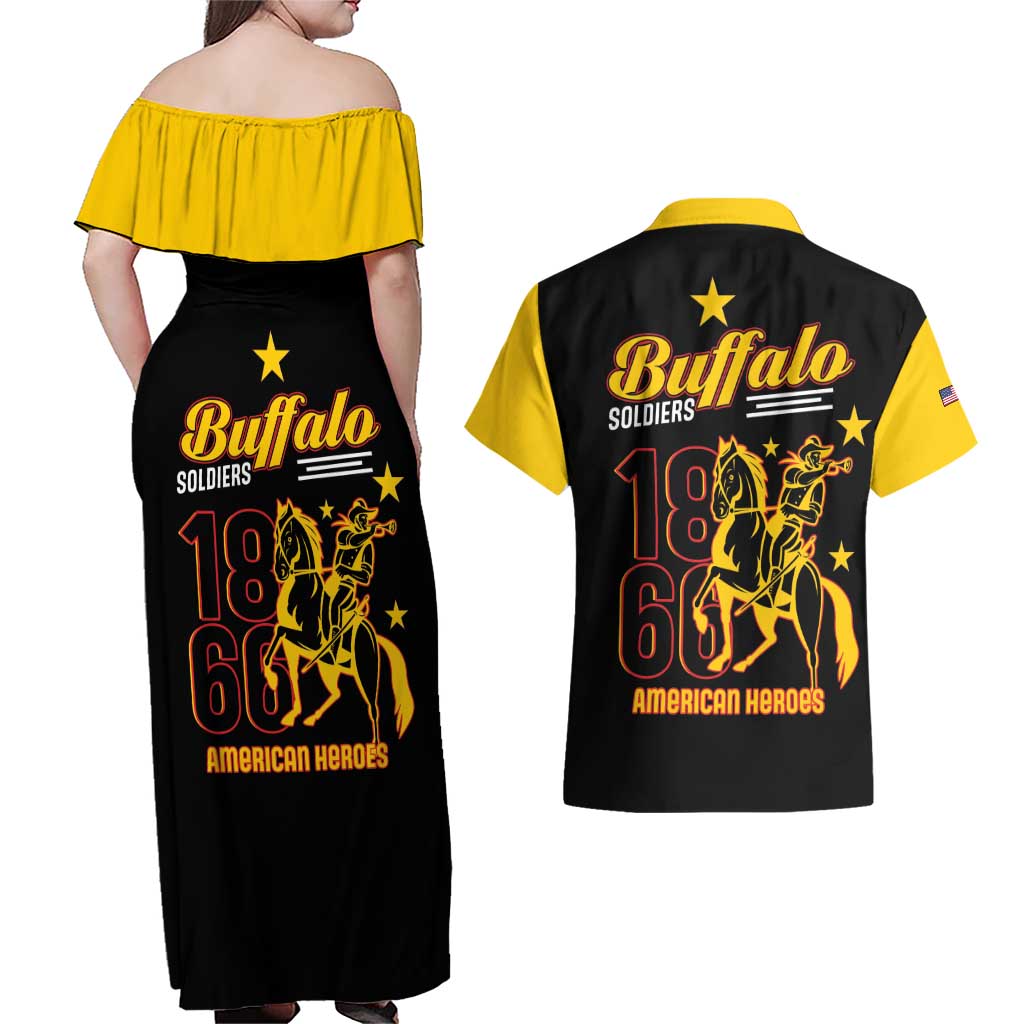 Buffalo Soldiers 9th and 10th Cavalry Couples Matching Off Shoulder Maxi Dress and Hawaiian Shirt American Heroes - Wonder Print Shop
