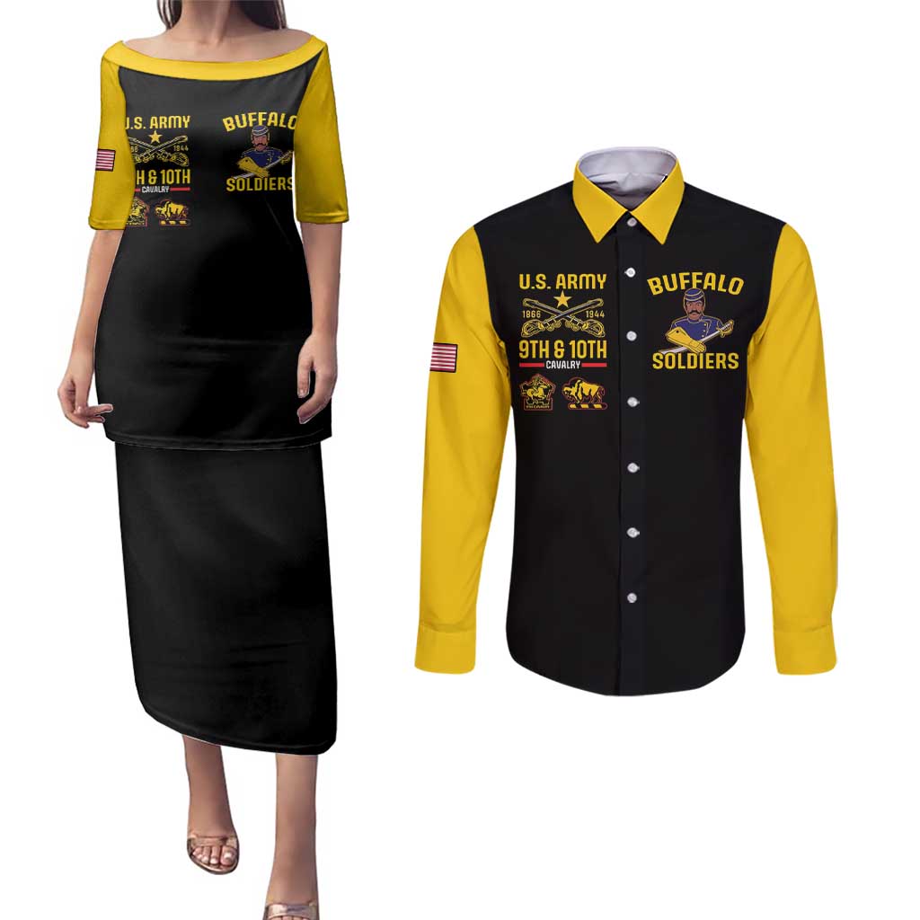 Buffalo Soldiers 9th and 10th Cavalry Couples Matching Puletasi and Long Sleeve Button Shirt American Heroes - Wonder Print Shop