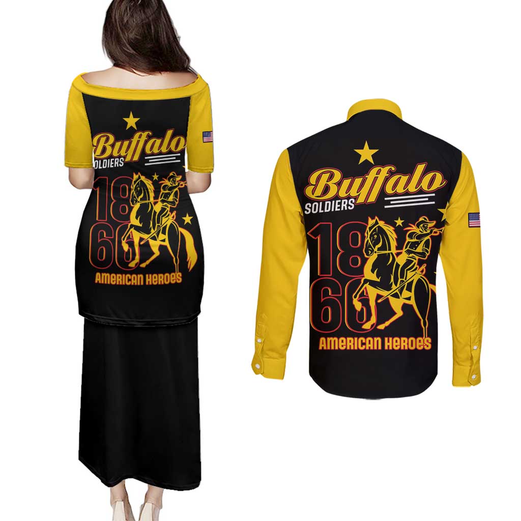 Buffalo Soldiers 9th and 10th Cavalry Couples Matching Puletasi and Long Sleeve Button Shirt American Heroes - Wonder Print Shop