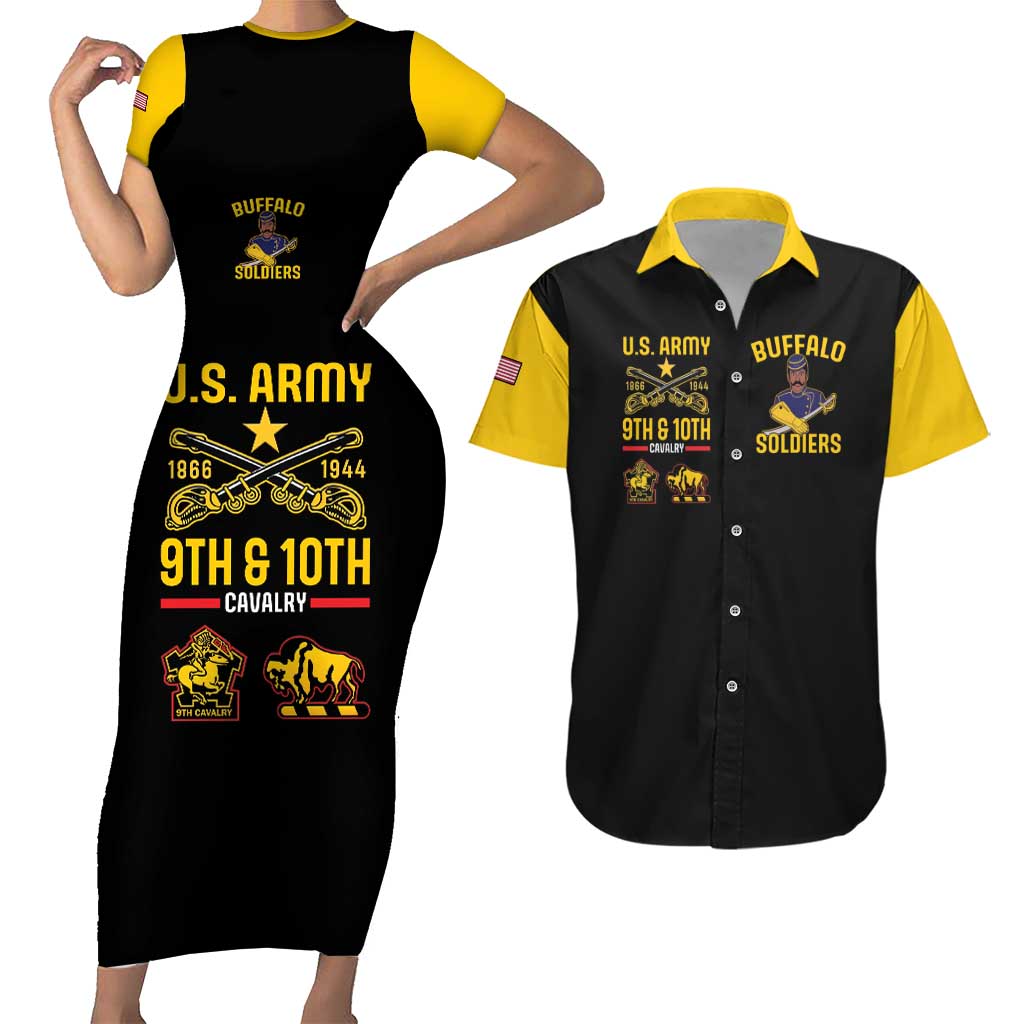 Buffalo Soldiers 9th and 10th Cavalry Couples Matching Short Sleeve Bodycon Dress and Hawaiian Shirt American Heroes - Wonder Print Shop