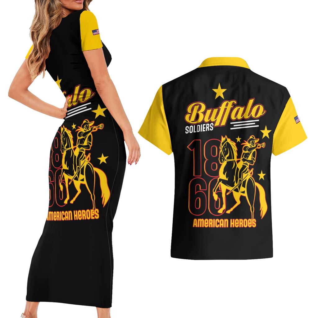 Buffalo Soldiers 9th and 10th Cavalry Couples Matching Short Sleeve Bodycon Dress and Hawaiian Shirt American Heroes - Wonder Print Shop