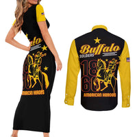 Buffalo Soldiers 9th and 10th Cavalry Couples Matching Short Sleeve Bodycon Dress and Long Sleeve Button Shirt American Heroes - Wonder Print Shop