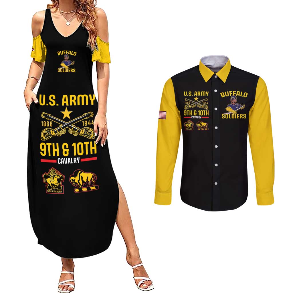 Buffalo Soldiers 9th and 10th Cavalry Couples Matching Summer Maxi Dress and Long Sleeve Button Shirt American Heroes - Wonder Print Shop
