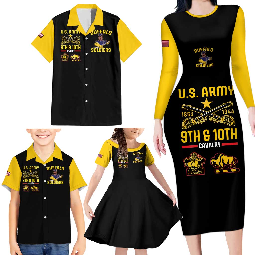 Buffalo Soldiers 9th and 10th Cavalry Family Matching Long Sleeve Bodycon Dress and Hawaiian Shirt American Heroes - Wonder Print Shop