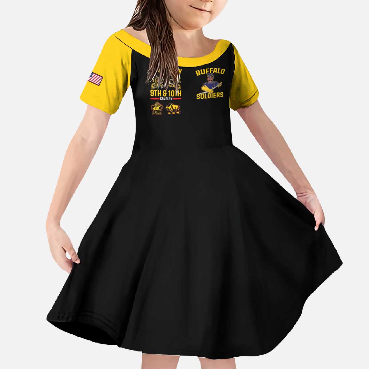 Buffalo Soldiers 9th and 10th Cavalry Family Matching Off The Shoulder Long Sleeve Dress and Hawaiian Shirt American Heroes - Wonder Print Shop