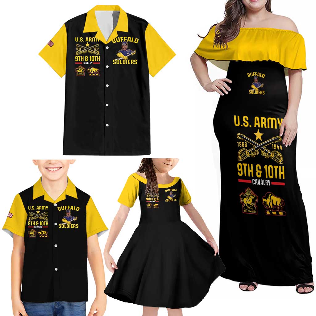 Buffalo Soldiers 9th and 10th Cavalry Family Matching Off Shoulder Maxi Dress and Hawaiian Shirt American Heroes - Wonder Print Shop