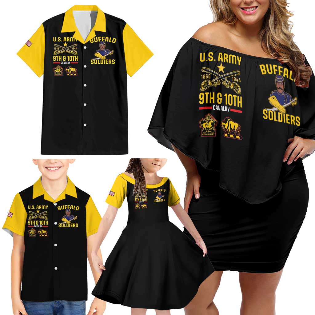 Buffalo Soldiers 9th and 10th Cavalry Family Matching Off Shoulder Short Dress and Hawaiian Shirt American Heroes - Wonder Print Shop