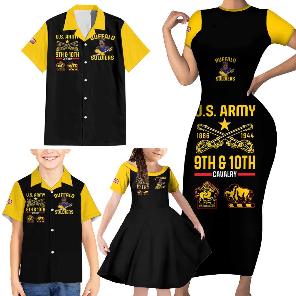 Buffalo Soldiers 9th and 10th Cavalry Family Matching Short Sleeve Bodycon Dress and Hawaiian Shirt American Heroes - Wonder Print Shop