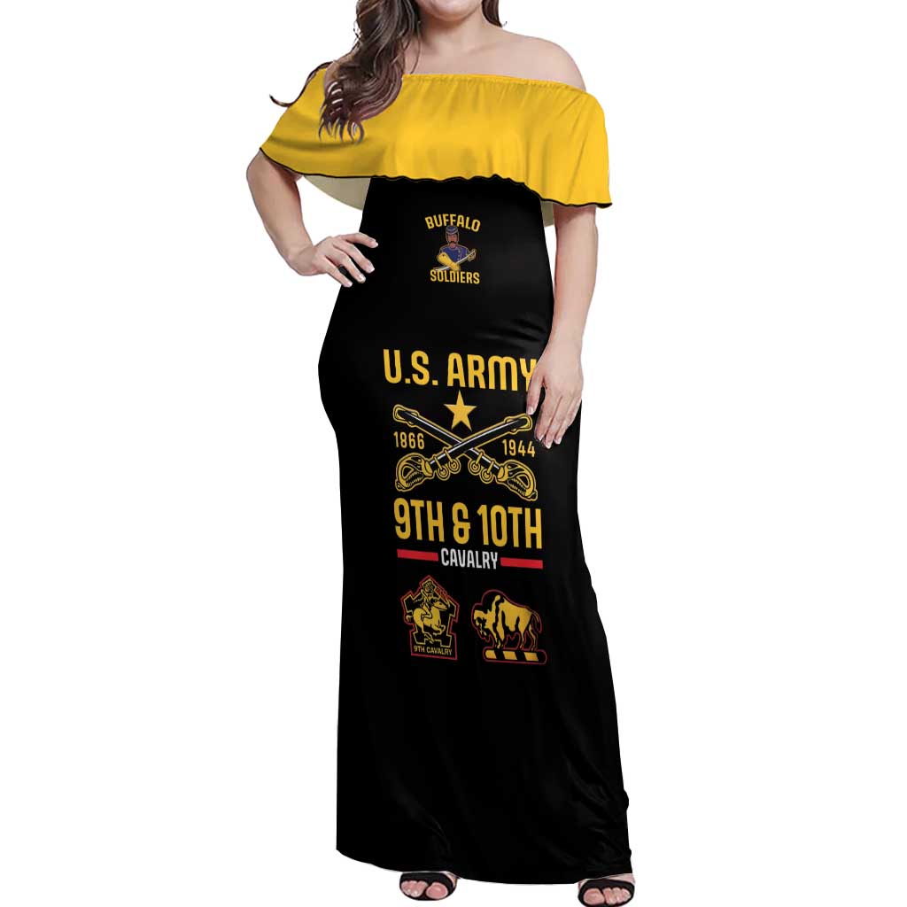 Buffalo Soldiers 9th and 10th Cavalry Off Shoulder Maxi Dress American Heroes - Wonder Print Shop