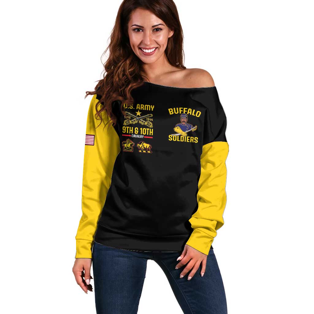 Buffalo Soldiers 9th and 10th Cavalry Off Shoulder Sweater American Heroes - Wonder Print Shop