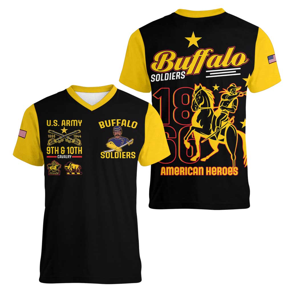 Buffalo Soldiers 9th and 10th Cavalry Women V-Neck T-Shirt American Heroes - Wonder Print Shop