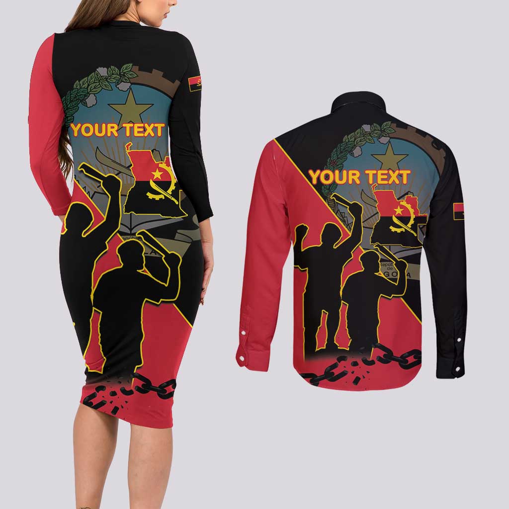 Personalised Angola Day of the Armed Struggle Couples Matching Long Sleeve Bodycon Dress and Long Sleeve Button Shirt 4 De Fevereiro - Wonder Print Shop