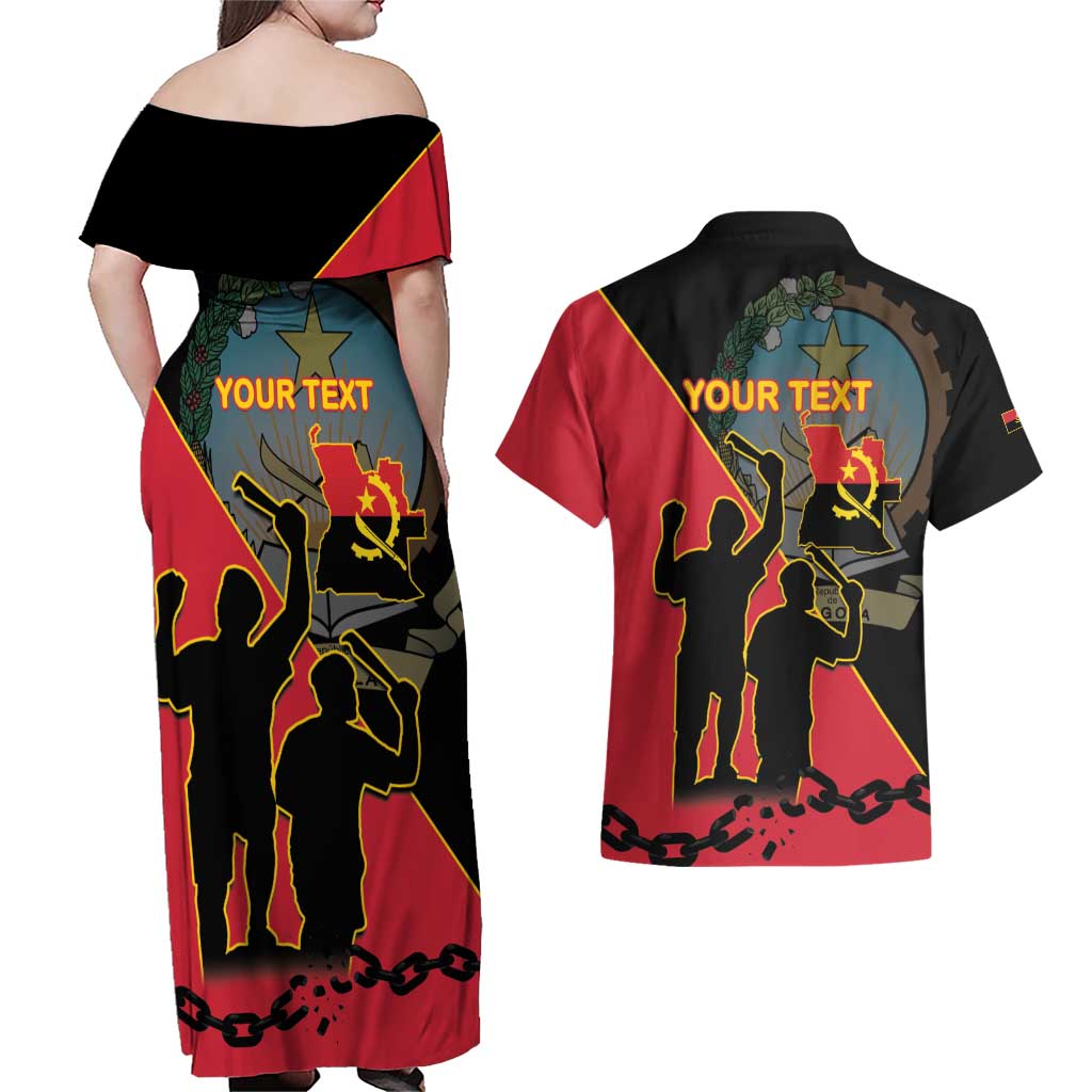 Personalised Angola Day of the Armed Struggle Couples Matching Off Shoulder Maxi Dress and Hawaiian Shirt 4 De Fevereiro - Wonder Print Shop