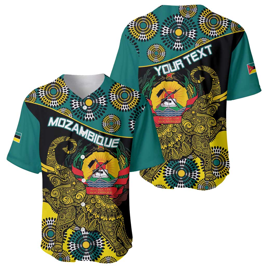 Personalised Mozambique Baseball Jersey African Elephant With Coat Of Arms - Wonder Print Shop