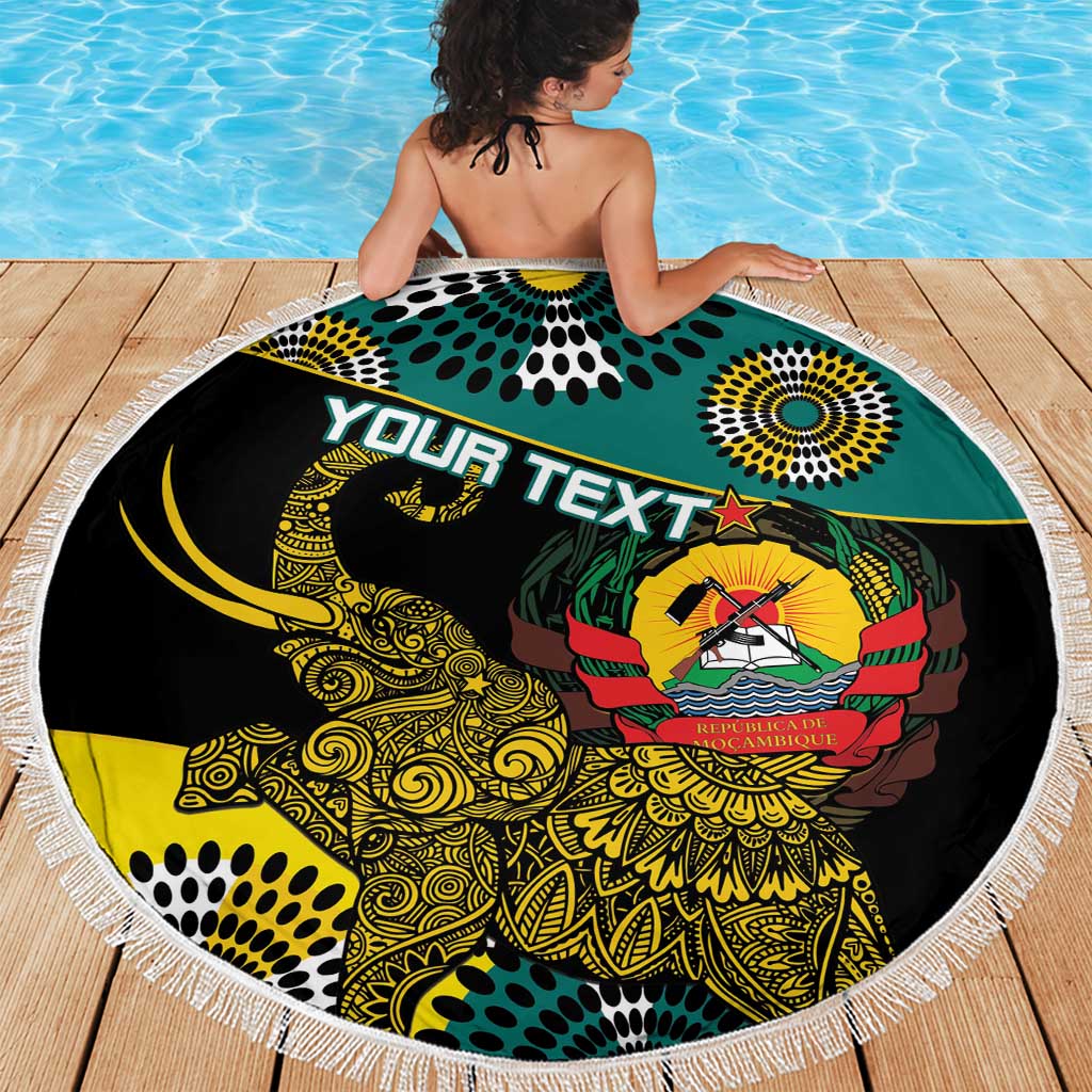 Personalised Mozambique Beach Blanket African Elephant With Coat Of Arms - Wonder Print Shop