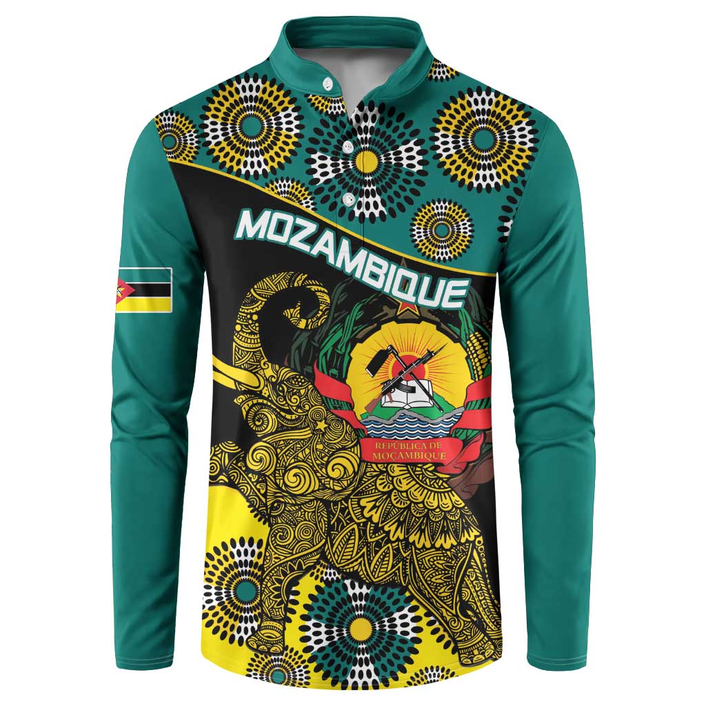 Personalised Mozambique Button Sweatshirt African Elephant With Coat Of Arms - Wonder Print Shop