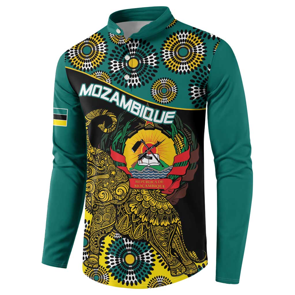 Personalised Mozambique Button Sweatshirt African Elephant With Coat Of Arms - Wonder Print Shop