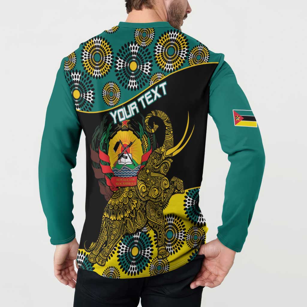Personalised Mozambique Button Sweatshirt African Elephant With Coat Of Arms - Wonder Print Shop