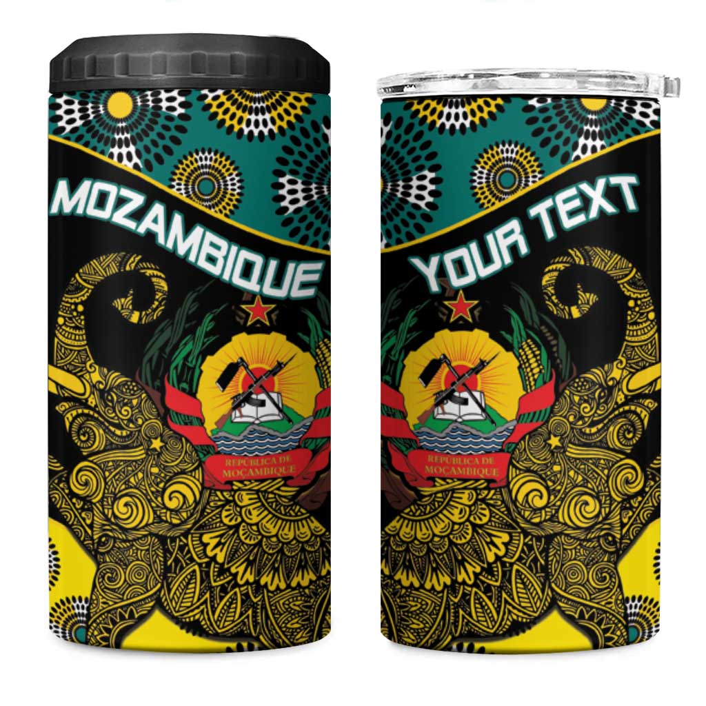 Personalised Mozambique 4 in 1 Can Cooler Tumbler African Elephant With Coat Of Arms - Wonder Print Shop