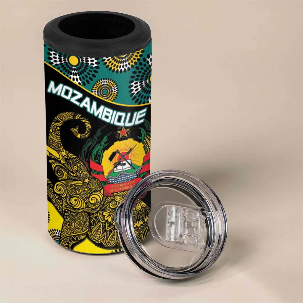 Personalised Mozambique 4 in 1 Can Cooler Tumbler African Elephant With Coat Of Arms - Wonder Print Shop
