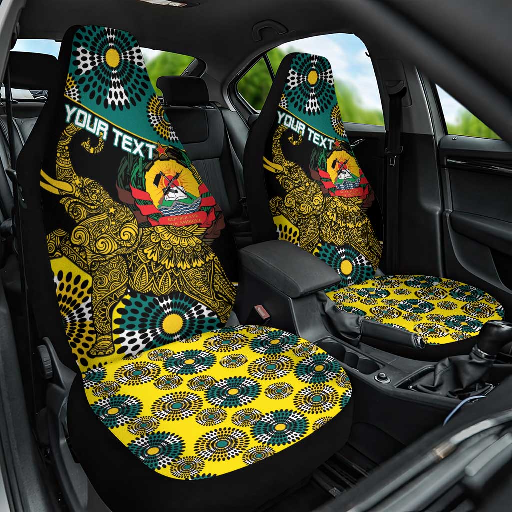 Personalised Mozambique Car Seat Cover African Elephant With Coat Of Arms - Wonder Print Shop