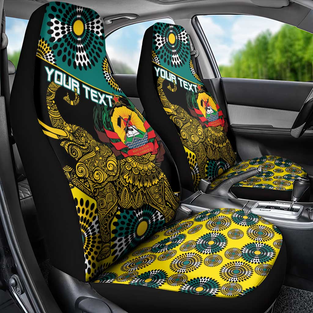 Personalised Mozambique Car Seat Cover African Elephant With Coat Of Arms - Wonder Print Shop