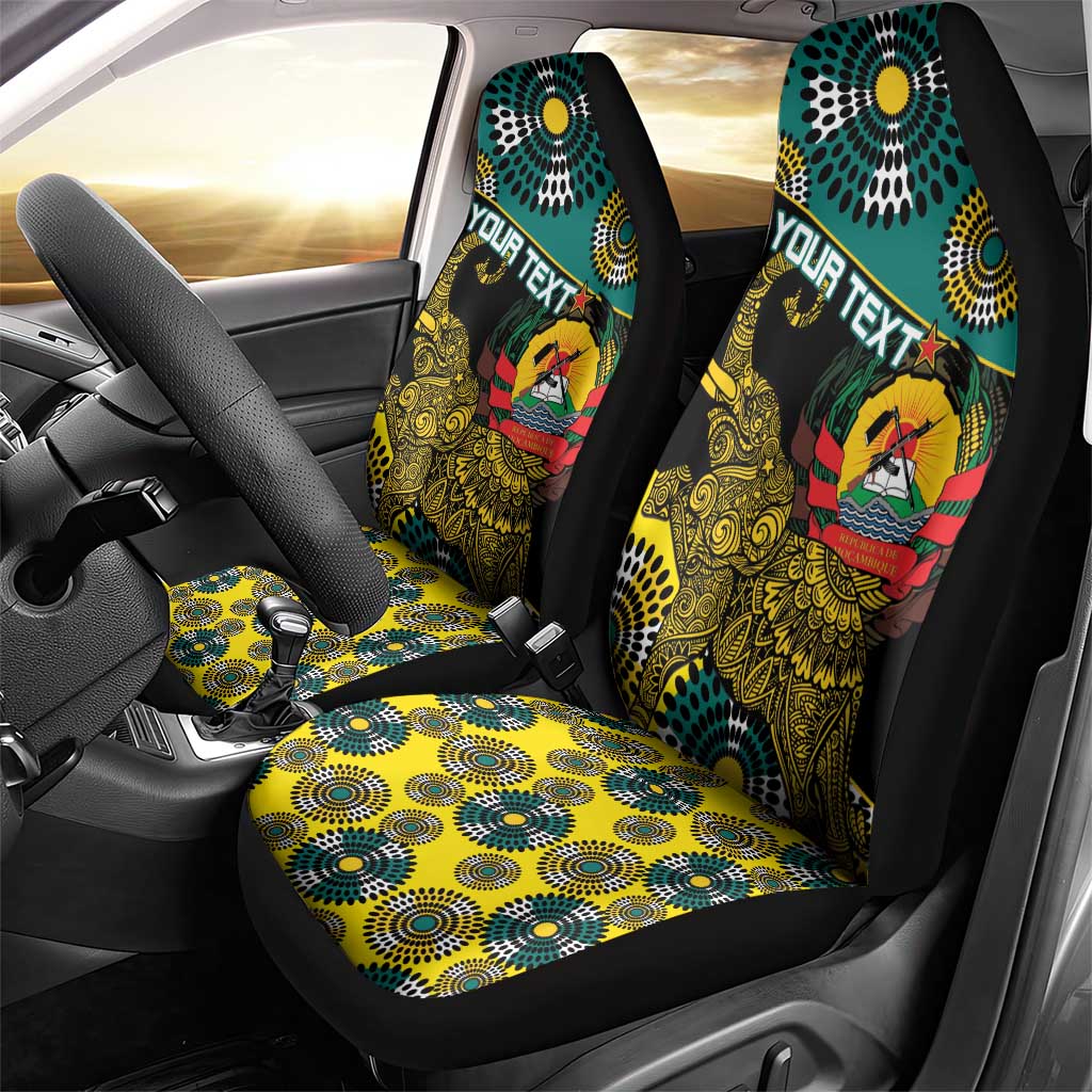 Personalised Mozambique Car Seat Cover African Elephant With Coat Of Arms - Wonder Print Shop