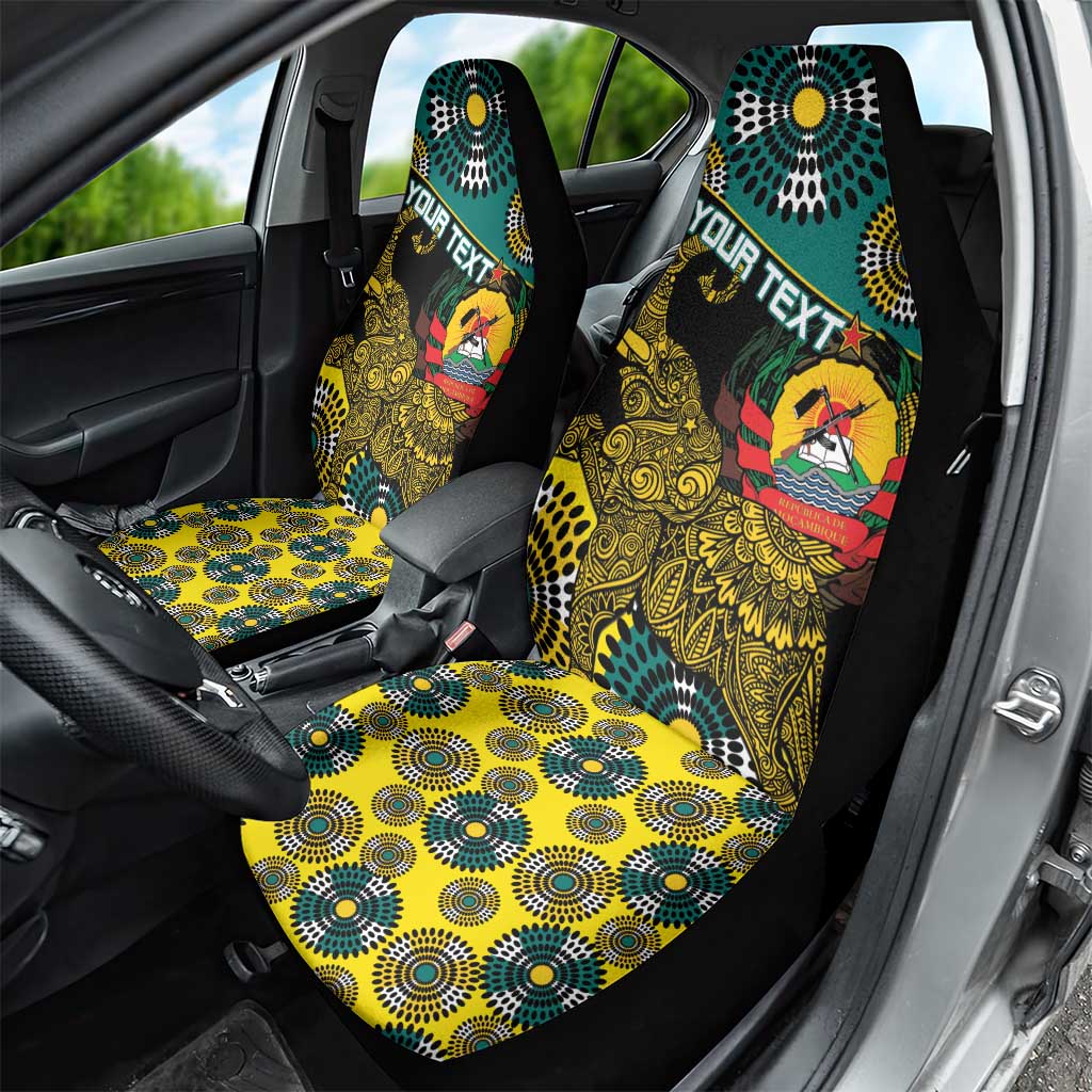 Personalised Mozambique Car Seat Cover African Elephant With Coat Of Arms - Wonder Print Shop