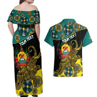 Personalised Mozambique Couples Matching Off Shoulder Maxi Dress and Hawaiian Shirt African Elephant With Coat Of Arms - Wonder Print Shop