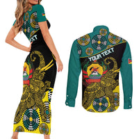 Personalised Mozambique Couples Matching Short Sleeve Bodycon Dress and Long Sleeve Button Shirt African Elephant With Coat Of Arms - Wonder Print Shop