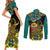 Personalised Mozambique Couples Matching Short Sleeve Bodycon Dress and Long Sleeve Button Shirt African Elephant With Coat Of Arms - Wonder Print Shop
