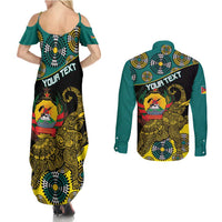 Personalised Mozambique Couples Matching Summer Maxi Dress and Long Sleeve Button Shirt African Elephant With Coat Of Arms - Wonder Print Shop