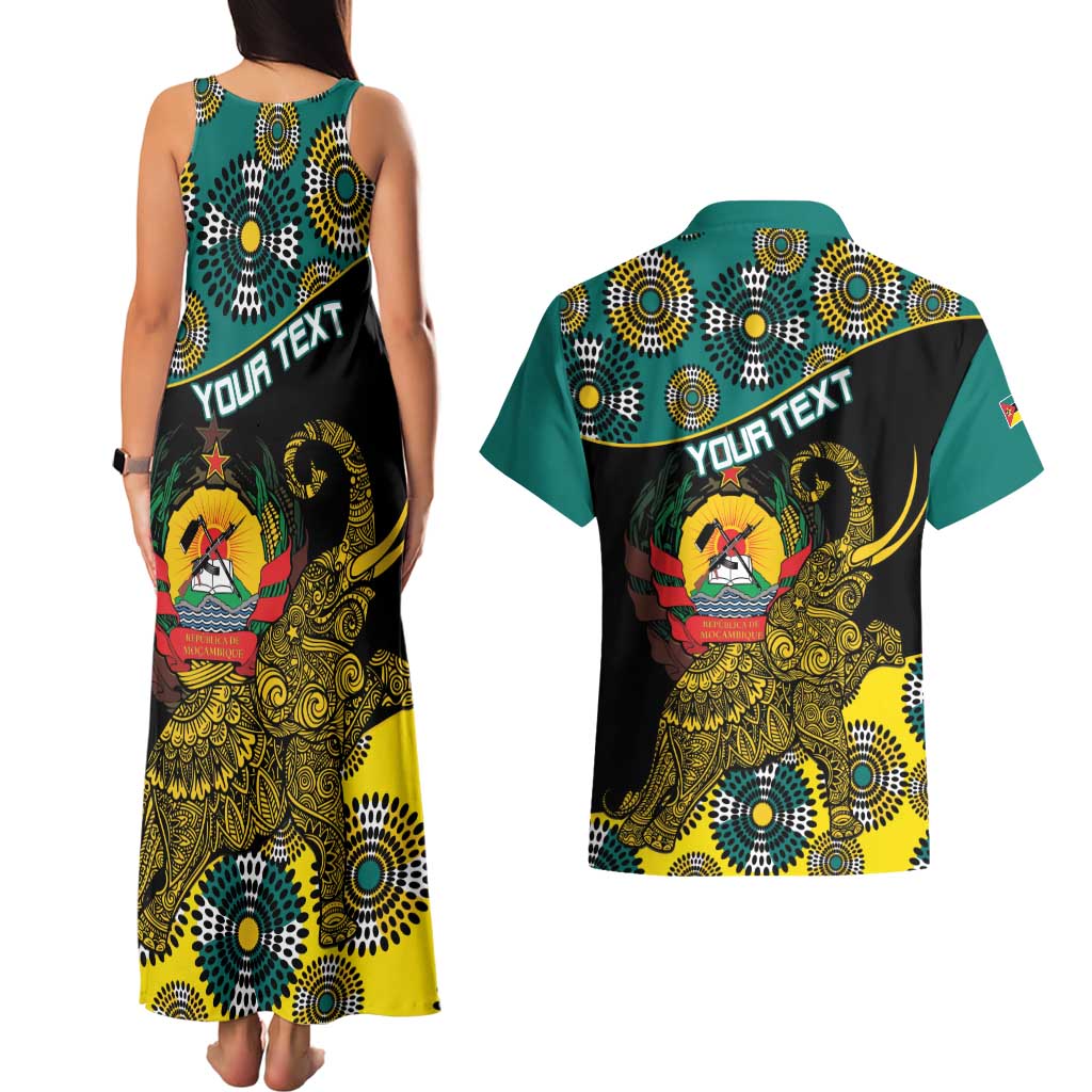 Personalised Mozambique Couples Matching Tank Maxi Dress and Hawaiian Shirt African Elephant With Coat Of Arms - Wonder Print Shop