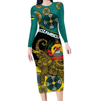 Personalised Mozambique Family Matching Long Sleeve Bodycon Dress and Hawaiian Shirt African Elephant With Coat Of Arms - Wonder Print Shop