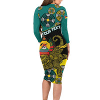 Personalised Mozambique Family Matching Long Sleeve Bodycon Dress and Hawaiian Shirt African Elephant With Coat Of Arms - Wonder Print Shop