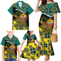Personalised Mozambique Family Matching Mermaid Dress and Hawaiian Shirt African Elephant With Coat Of Arms - Wonder Print Shop
