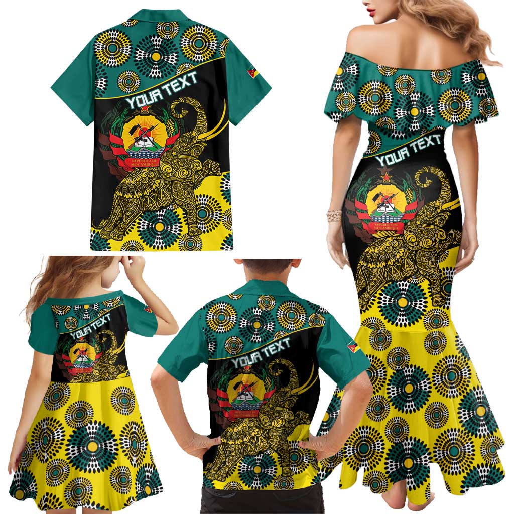 Personalised Mozambique Family Matching Mermaid Dress and Hawaiian Shirt African Elephant With Coat Of Arms - Wonder Print Shop